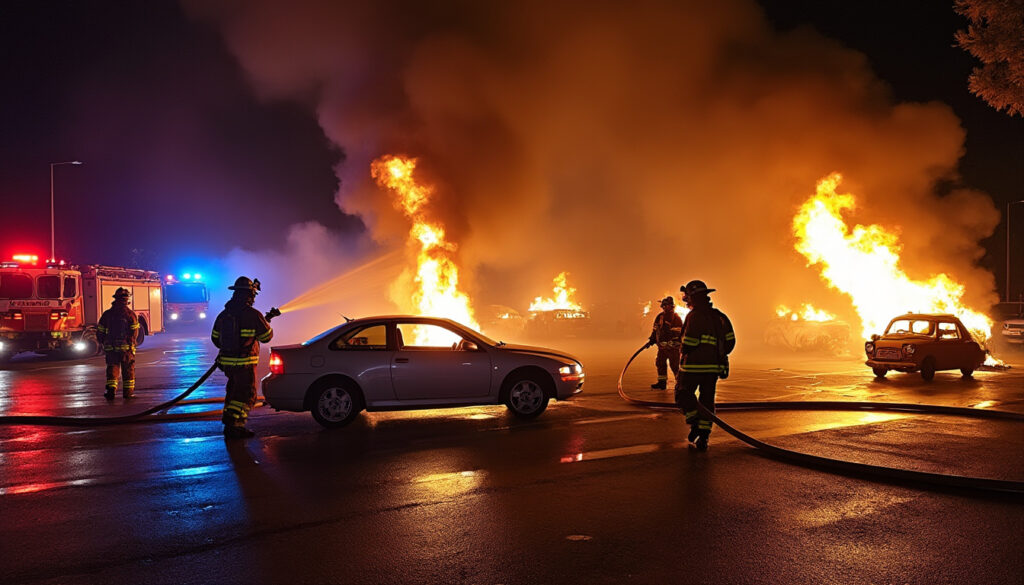 un incendie impressionnant s'est déclaré sur le parking d'une entreprise automobile près de montpellier, détruisant totalement neuf véhicules. découvrez les circonstances de ce sinistre spectaculaire et les premières informations sur ses origines.