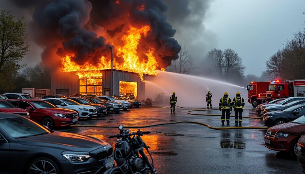 un incendie s'est déclaré dans un garage automobile près de rennes. grâce à l'intervention rapide des pompiers, 90 véhicules ont été protégés des flammes et de lourds dégâts ont pu être évités.