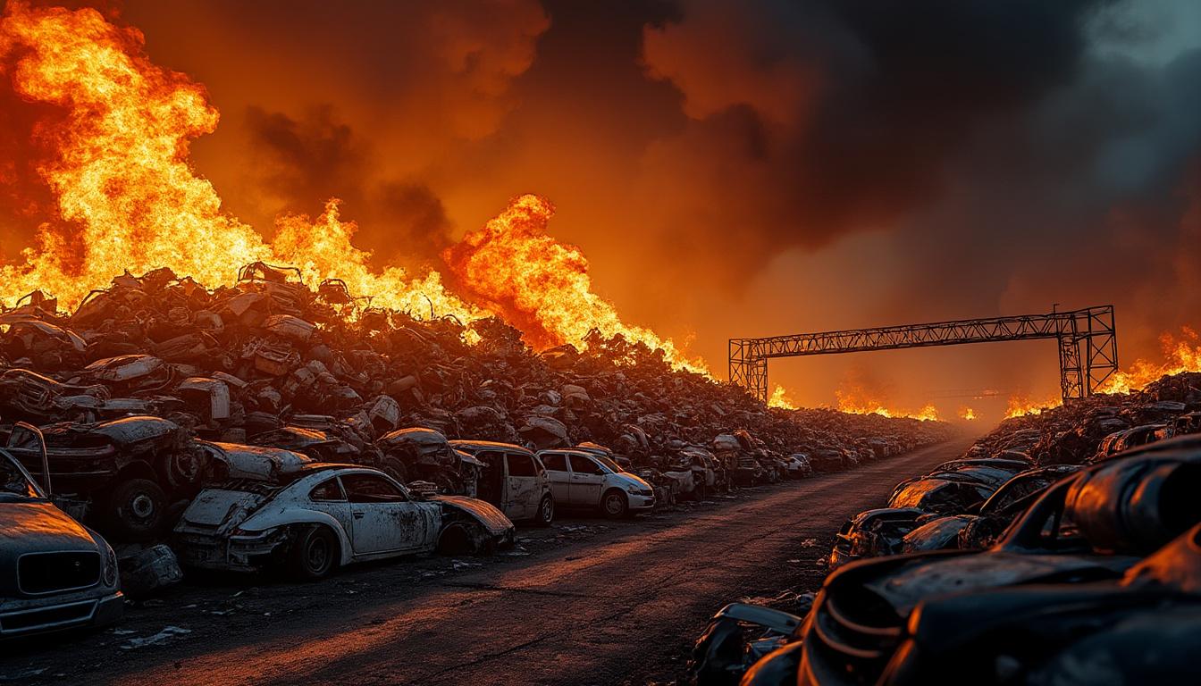 un incendie spectaculaire a détruit 200 véhicules la nuit dernière à la casse automobile alesi de vedène, dans le vaucluse. découvrez les dégâts et les causes possibles de ce sinistre majeur.