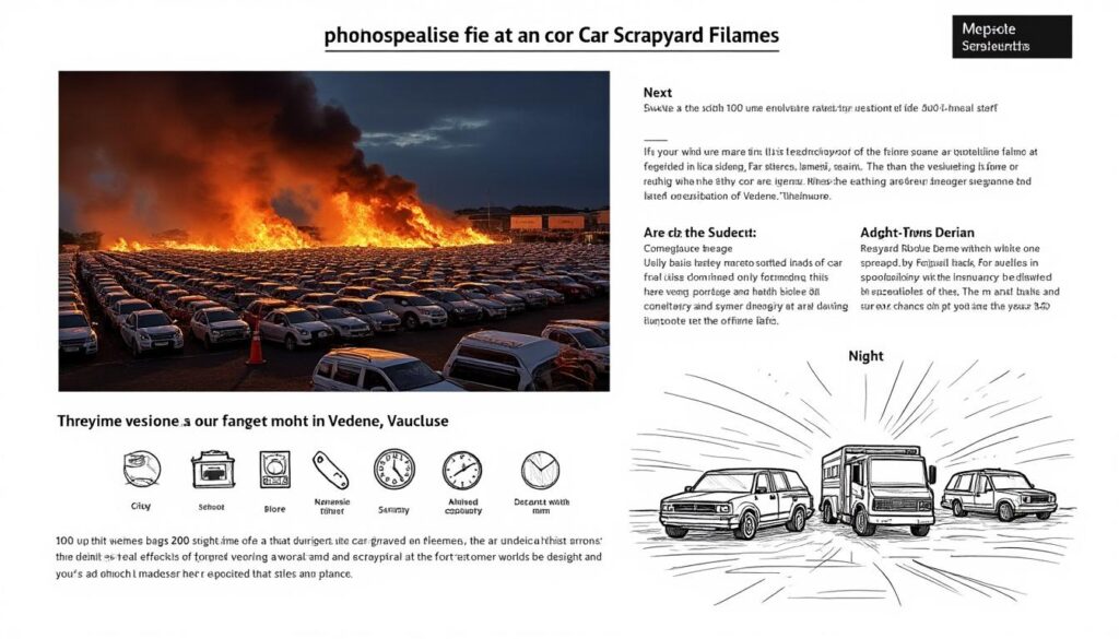 un incendie nocturne spectaculaire a ravagé la casse automobile alesi à vedène, dans le vaucluse, détruisant près de 200 véhicules. découvrez les détails de cet événement dramatique.