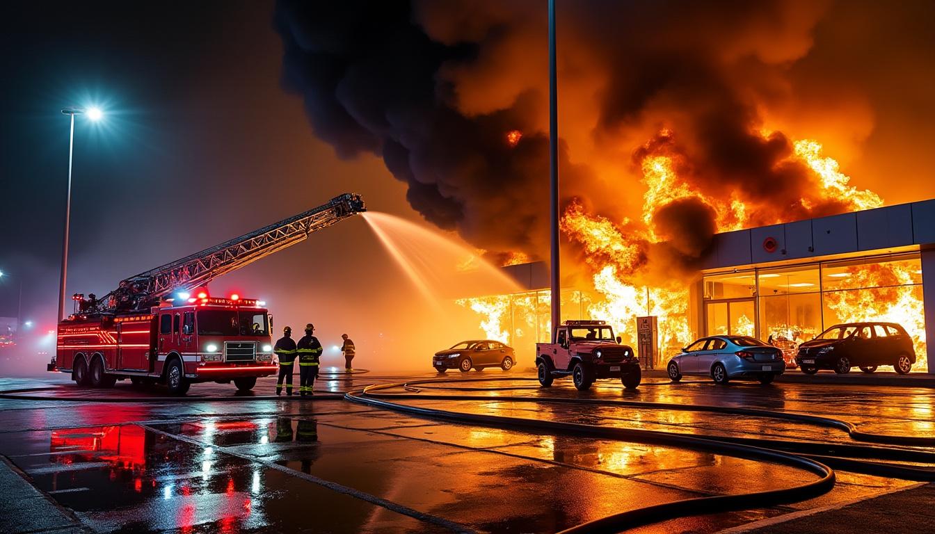 un incendie impressionnant a dévasté une concession automobile, provoquant la destruction de nombreux véhicules et mobilisant d’importants moyens de secours. découvrez les détails de cet événement marquant.
