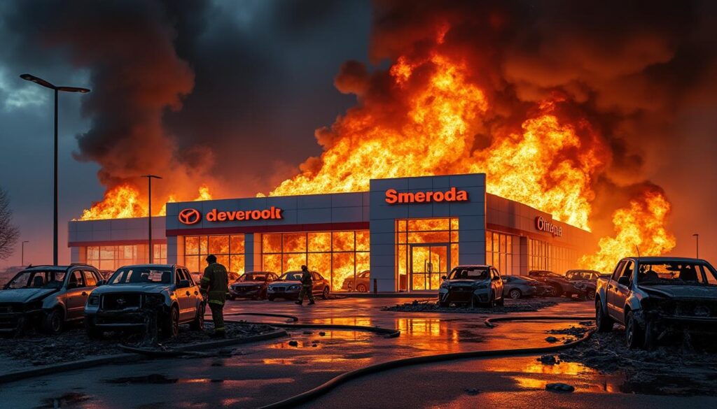 un incendie spectaculaire a ravagé une concession automobile, causant la destruction de nombreux véhicules et mobilisant d'importants moyens de secours. découvrez les détails de cet événement impressionnant.