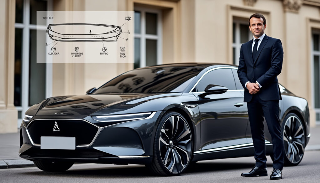 en juillet, emmanuel macron inaugure une nouvelle voiture présidentielle 100% électrique, la ds n°7, symbolisant un engagement fort pour la mobilité durable et l'innovation française.