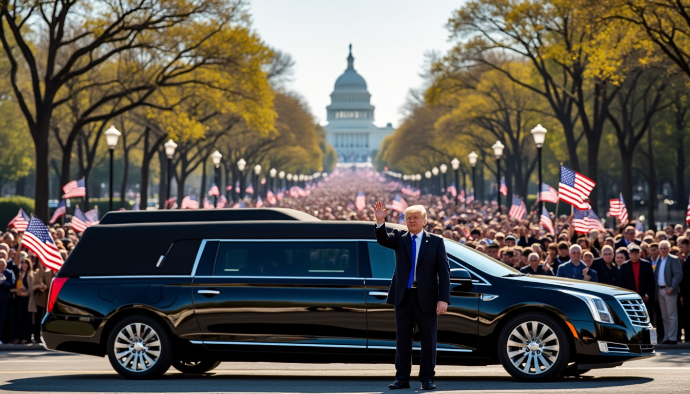 donald trump, passionnĂ© d'automobile, inaugure un grand prix inĂ©dit dans les rues de washington en conduisant une limousine, mĂȘlant prestige et vitesse au cĆur de la capitale.